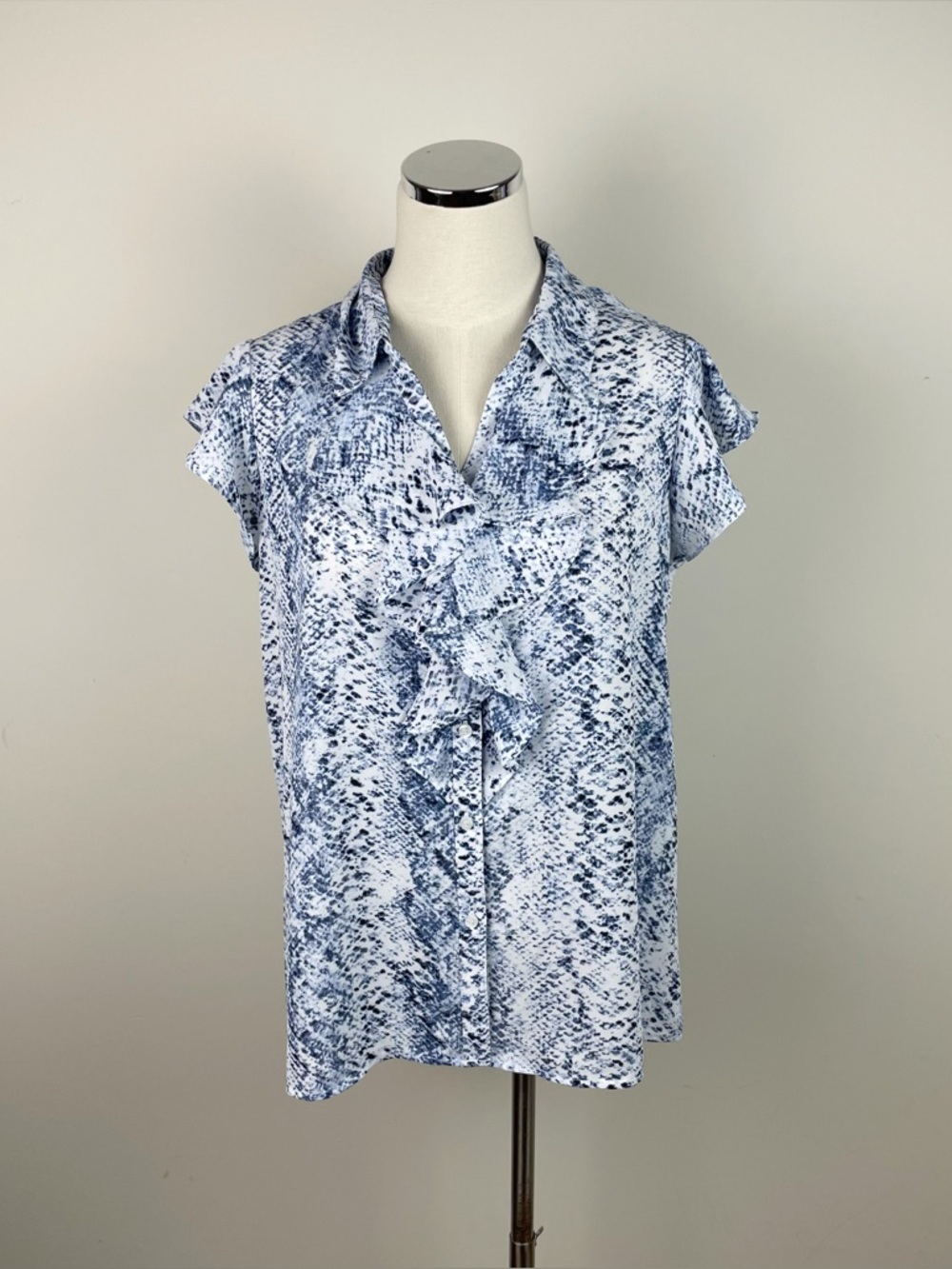 Calvin Klein White Blue Black Snake Animal Print Blouse Top Women Large